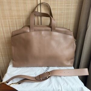 Like New - Cuyana Weekender Bag with Crossbody Strap - Beige Pebbled Leather